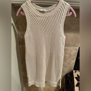 VINCE Cream Beige Long Sweater Vest 💯% cotton crochet open weave Neutral S